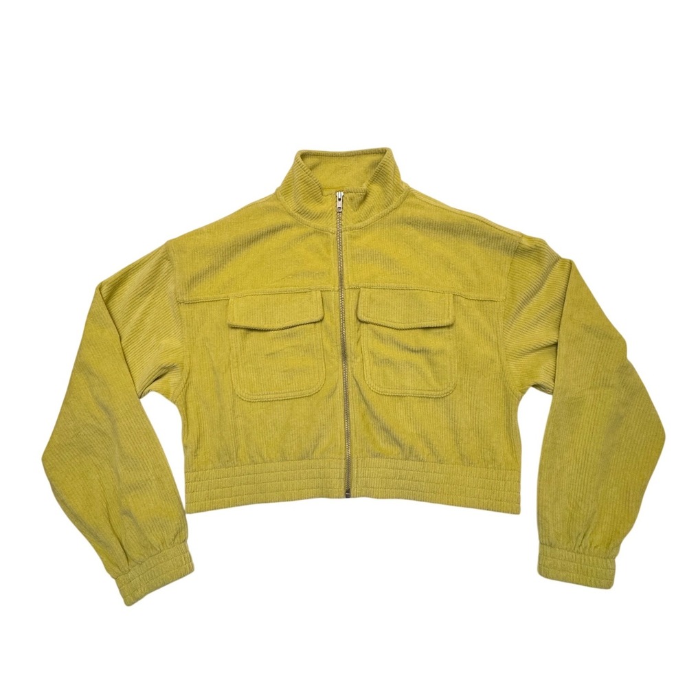 Aerie Corduroy Cropped Zip Up Jacket Chartreuse Yellow Green‎ Small NWT